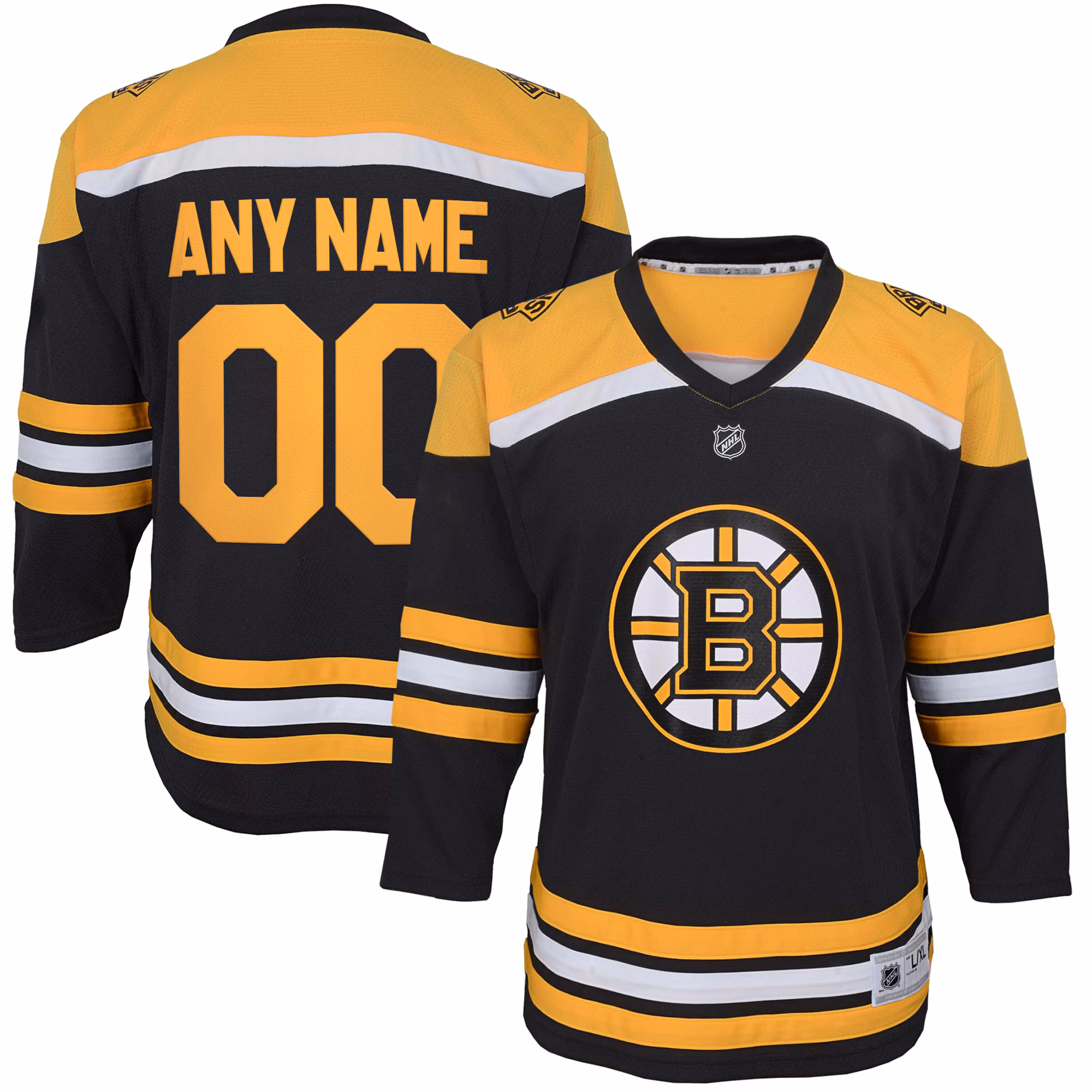 Youth Boston Bruins Black Home Replica Custom #00 Jersey