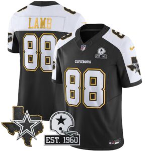 CeeDee Lamb #88 Cowboys Texas Patch Gold Trim Vapor Jersey - All Stitched
