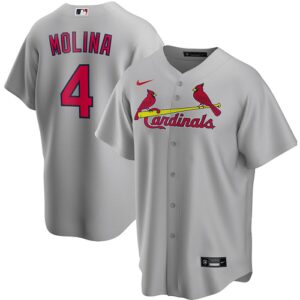 Men's  St. Louis Cardinals #4 Yadier Molina Gray Road 2020 Jersey