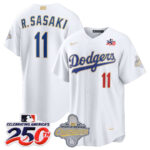 Roki Sasaki #11 Los Angeles Dodgers 250th Patch White 2026 Gold Collection Stadium Jersey - White