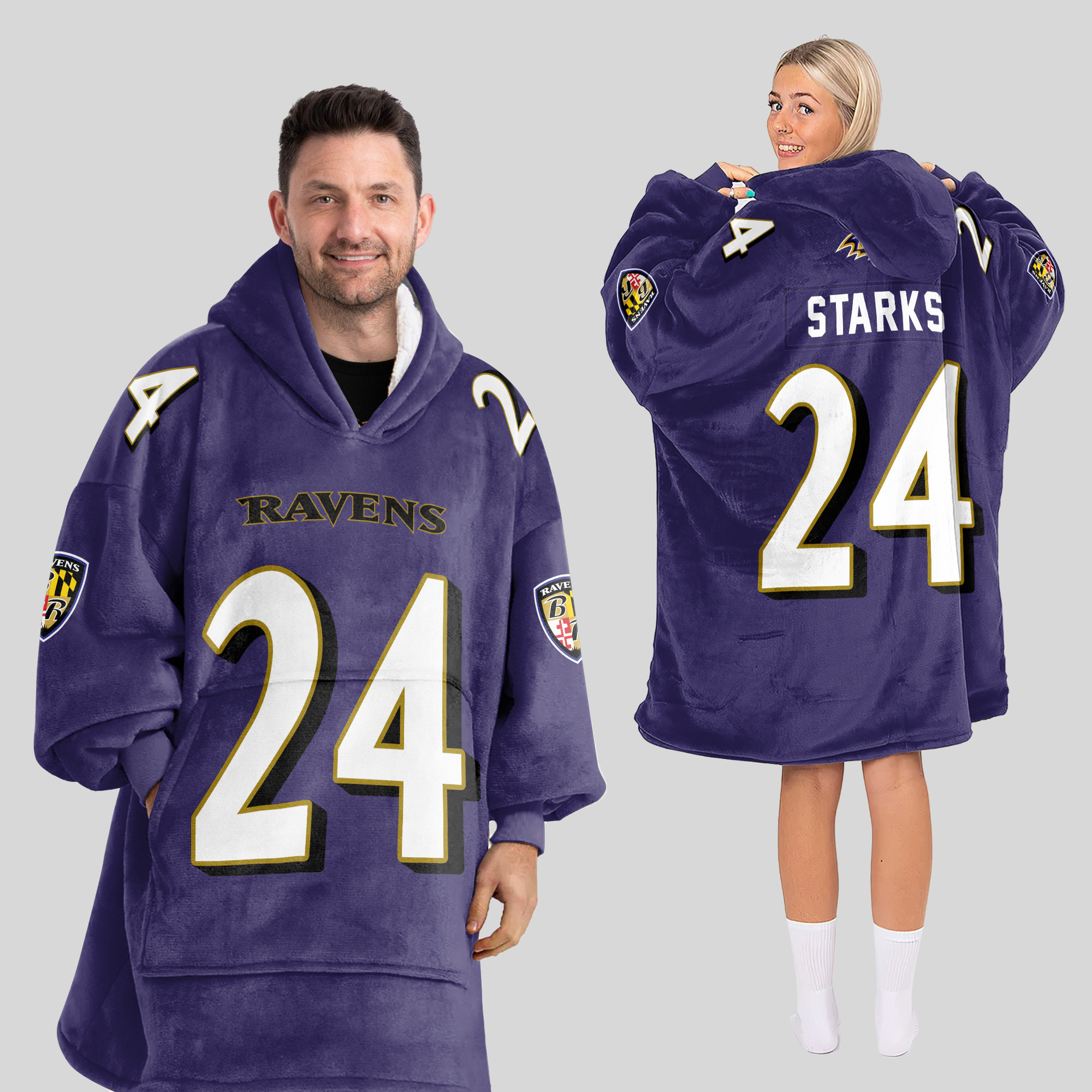 Adult 24 Baltimore Football Unisex Blanket Hoodie