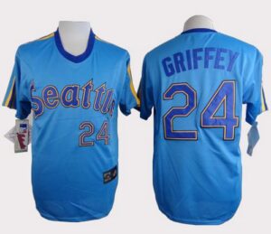 Seattle Mariners #24 Ken Griffey Light Blue Cooperstown Throwback Stitched Jersey
