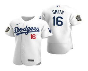 Men's Los Angeles Dodgers #16 Will Smith White 2020 World Series Flex Base  Jersey