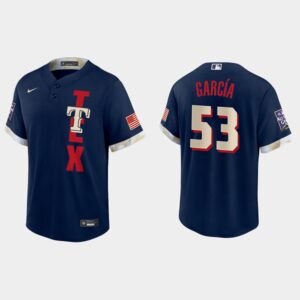 Men's Texas Rangers #53 Adolis Garcia Navy 2021 All-Star Game Jersey