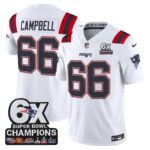 Will Campbell #66 New England Patriots 6-Time Champions Patch Game Jersey - White