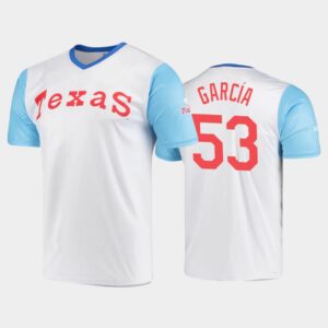 Men's Mitchell And Ness Wordmark White Texas Rangers Cooperstown Collection #53 Adolis Garcia Throwback Jersey
