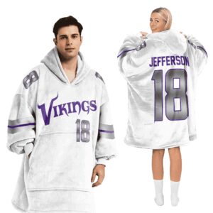 Adult White 18 Minnesota Football Unisex Blanket Hoodie