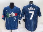 Men's  Los Angeles Dodgers #7 Julio Urias Blue Mexico World Series Throwback Stitched Cool Base Jersey