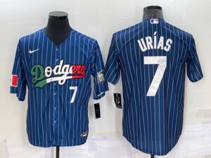 Men's  Los Angeles Dodgers #7 Julio Urias Blue Mexico World Series Throwback Stitched Cool Base Jersey