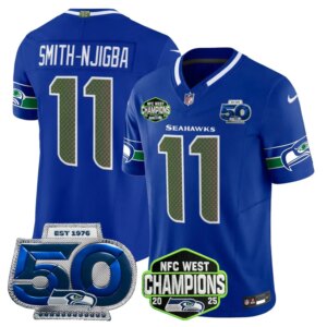 Smith-Njigba #11  Seattle Seahawks SEA 2026 NFC West Champions Limited Jersey - 50th Season Patch - All Stitched