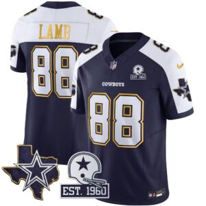 CeeDee Lamb #88 Cowboys Texas Patch Gold Trim Vapor Jersey - All Stitched