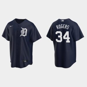 Men's Detroit Tigers #34 Jake Rogers Alternate Navy Jersey