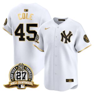 Gerrit Cole #45 New York Yankees 27 Time Champions Patch Vapor Premier Limited Jersey - White Gold