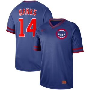 Men's  Blank Chicago Cubs #14 Ernie Banks Royal Cooperstown Collection Legend V-Neck Jersey
