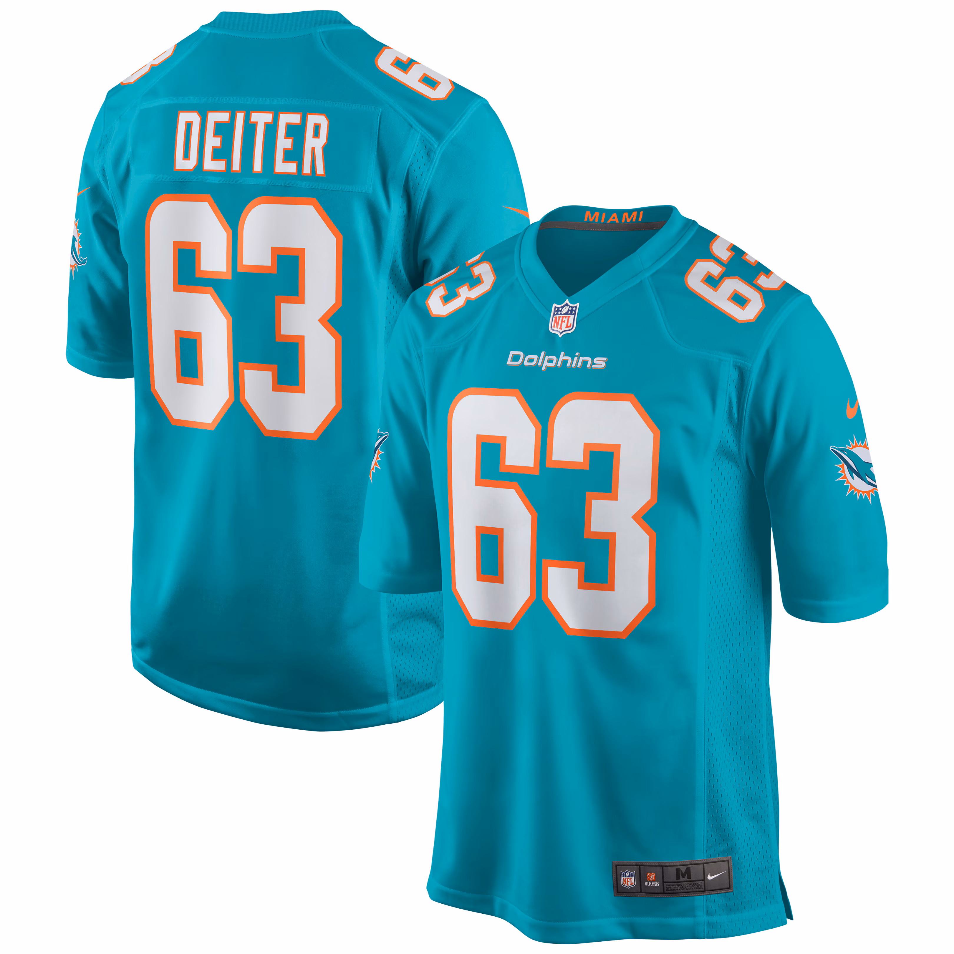 Michael Deiter Miami Dolphins Game Jersey - Aqua