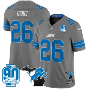 Jahmyr Gibbs #26 Detroit Lion 2025 Michigan & 90th Year Patch Vapor Jersey - All Stitched