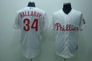 Philadelphia Phillies #34 Roy Halladay Stitched White Red Strip Jersey