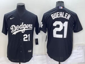 Men's  Los Angeles Dodgers #21 Walker Buehler Black Stitched Cool Base Jersey