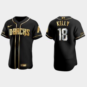 Men's Arizona Diamondbacks #18 Carson Kelly Gold Edition Black Flex Base Jersey