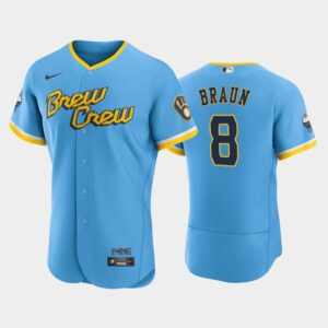 Men's Milwaukee Brewers 2022 City Connect #8 Ryan Braun Flex Base Jersey - Powder Blue